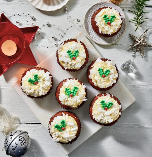 Spiced Coconut Carrot Cake with holly